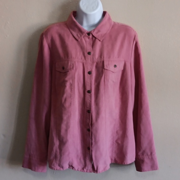 Faux Suede Pink Button Down Shirt By Croft & Barrow, Western Office Fall - Picture 1 of 8